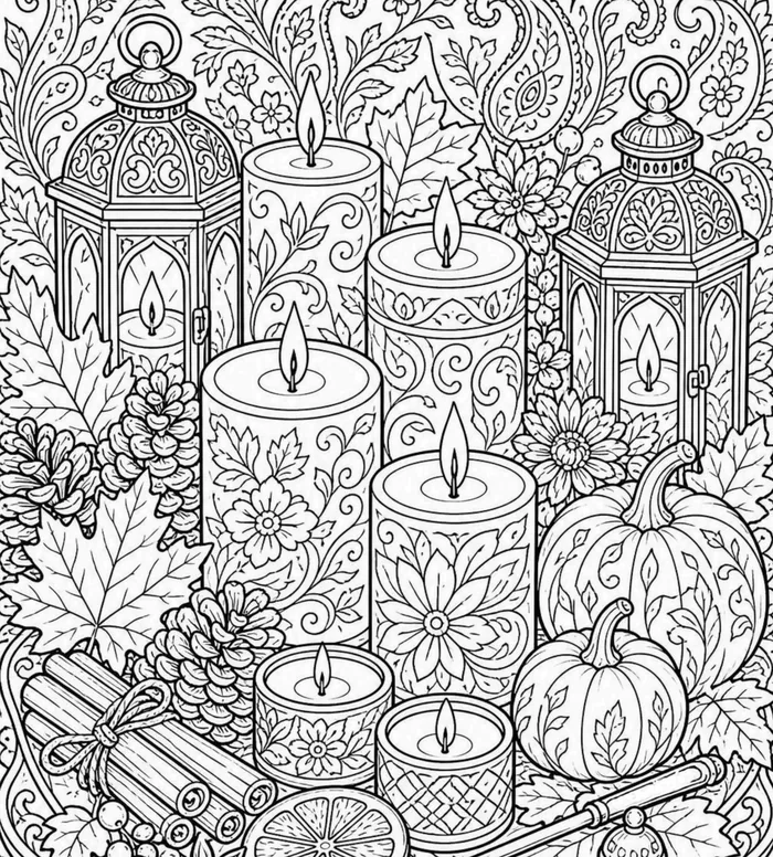 Candle Lighting coloring page: intricate close-up