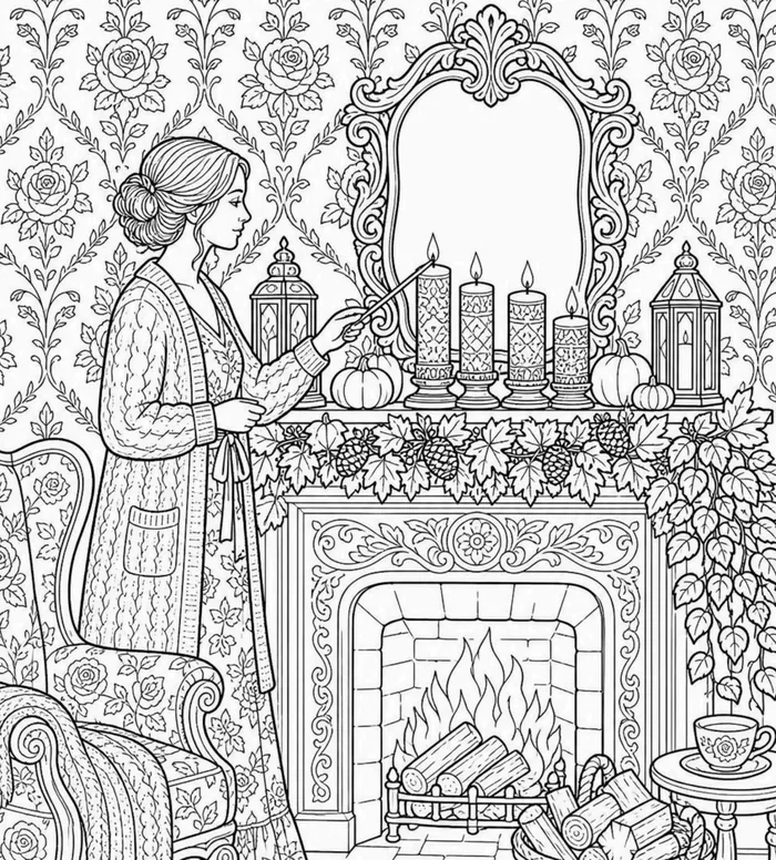 Candle Lighting coloring page: full scene