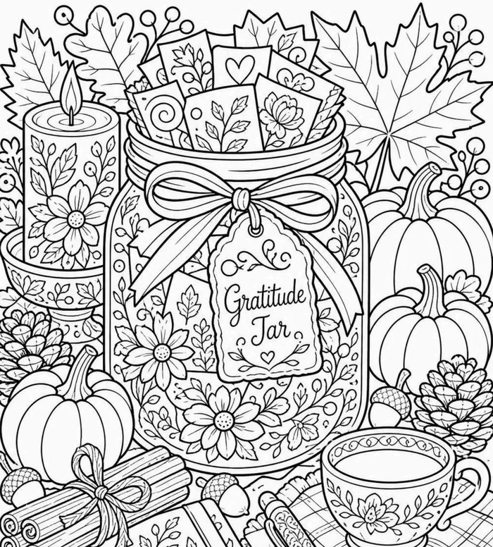 Gratitude Practice coloring page: intricate close-up